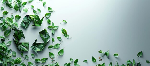 Photo group of green leaves on white recycling symbol