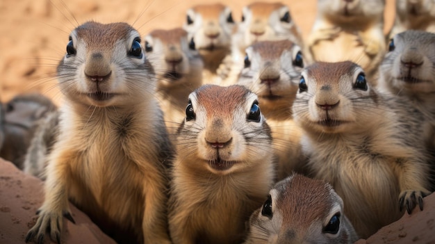 Group of Ground squirrels close up