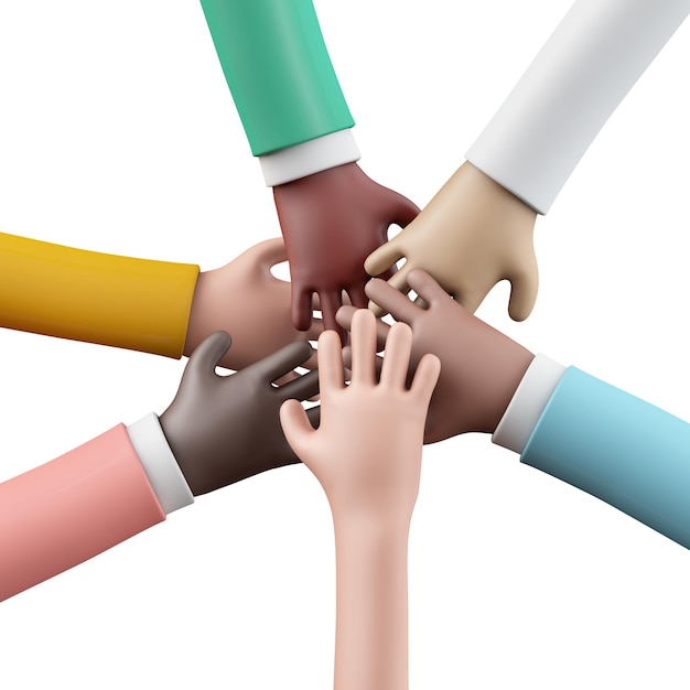 A group of hands come together in a circle business teamwork d rendering