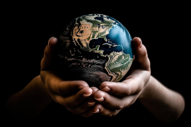 Group of Hands holding earth globe on blue background International human solidarity day concept w