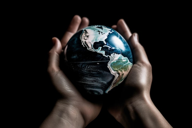 Group of Hands holding earth globe on blue background International human solidarity day concept w