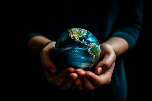 Group of Hands holding earth globe on blue background International human solidarity day concept w