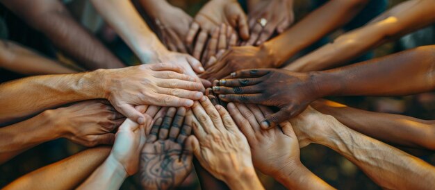 Group of Hands Stacked in a Circle