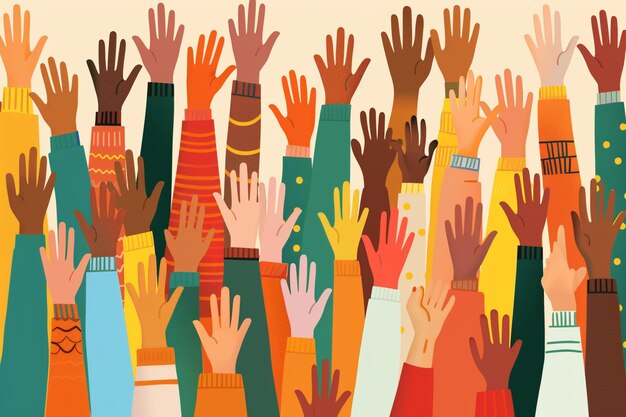 Group hands up of diverse peoplediversity multiethnic people racial equality men and women