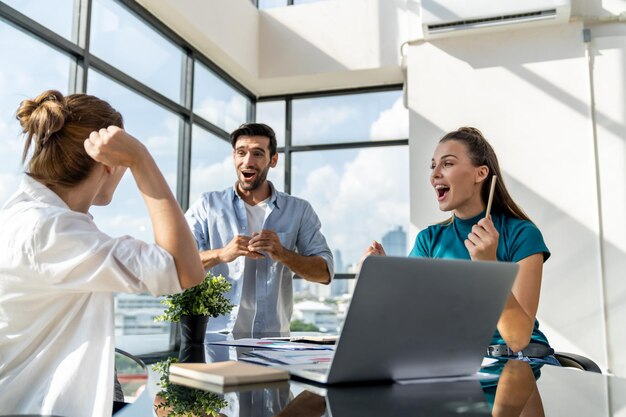 Group of happy businesspeople celebrate their successful project Tracery