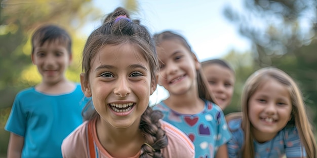 Photo a group of happy children generative ai