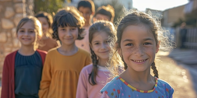 Photo a group of happy children generative ai