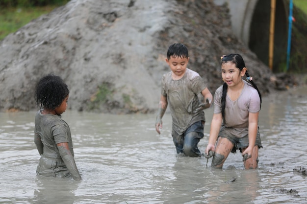 Group of happy children playing at playground