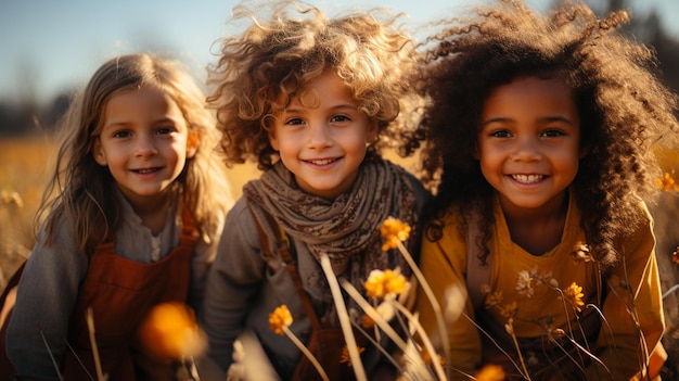 group of happy children in the street.