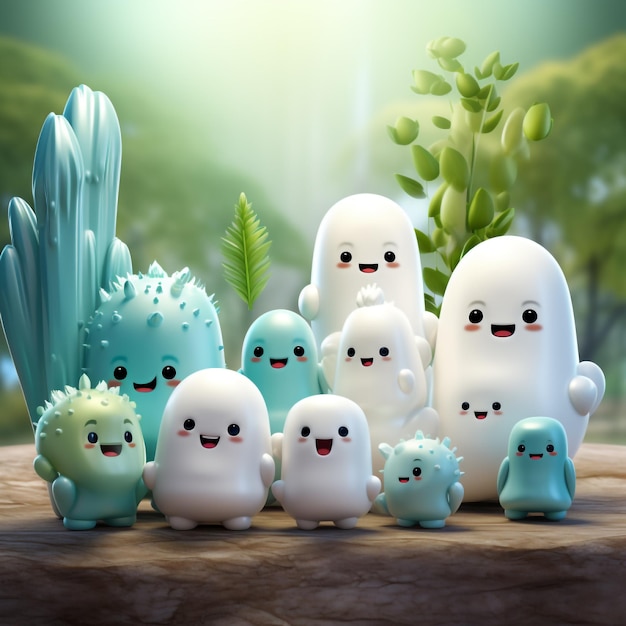 a group happy cute microorganism Mascot illustration