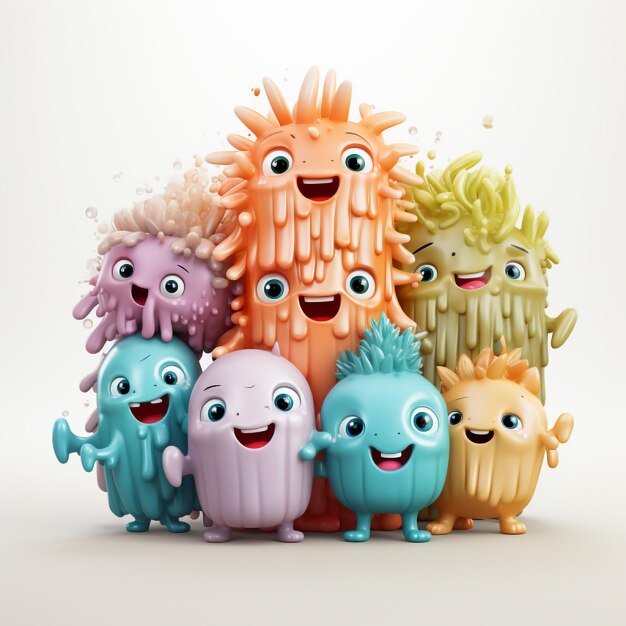 a group happy cute microorganism Mascot illustration