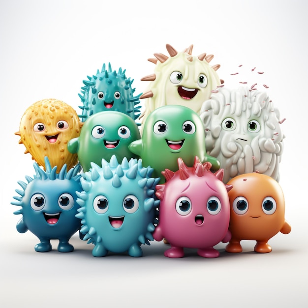 Группа счастливый милый микроорганизм Иллюстрация талисмана