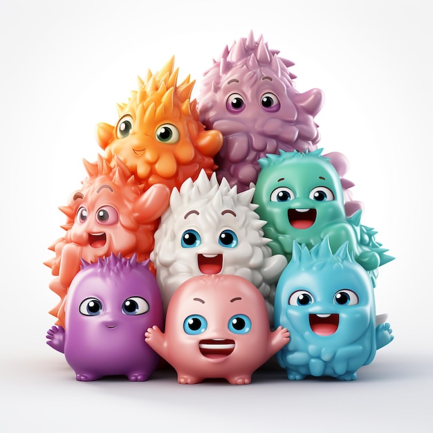 a group happy cute microorganism Mascot illustration