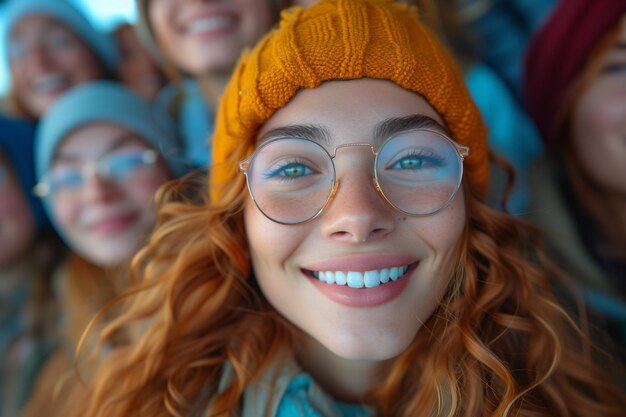 Group of Happy Friends in Winter Apparel Taking Selfie