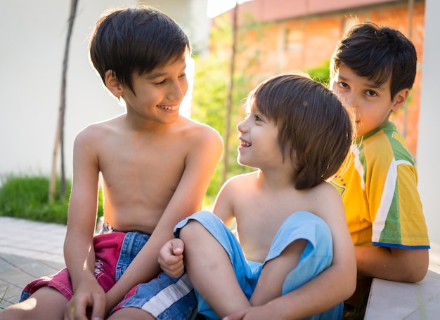 Group of happy kids in summer