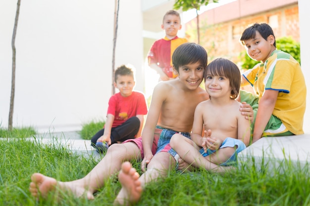 Group of happy kids in summer