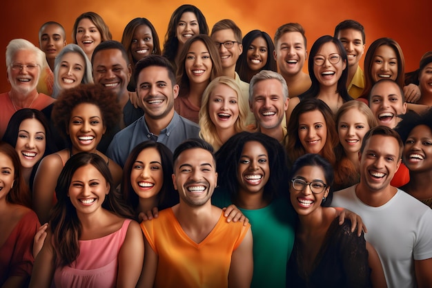 a group of happy people from different ethinic group with men in a blue shirts