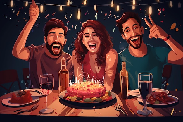 Group of Happy Satisfied Adult People During Party Generative AI