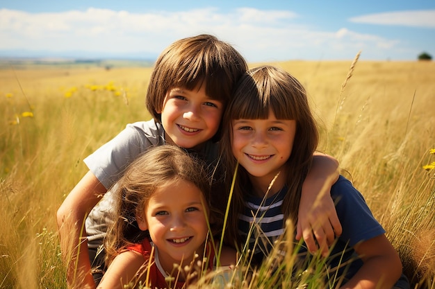 Group of happy schoolchildren on a walk