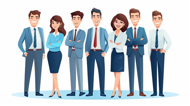 Group of happy smiling business people standing Vector illustration in cartoon style