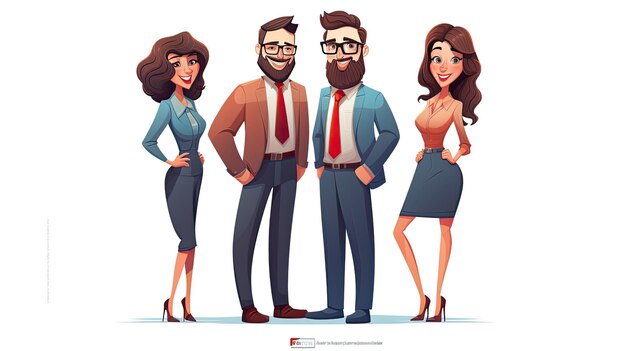 Photo group of happy smiling business people standing vector illustration in cartoon style