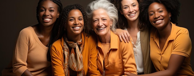 Group of happy women in fall colored clothing