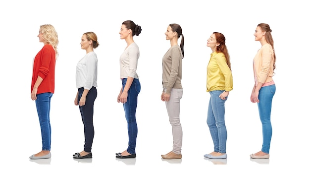 group of happy women standing in line