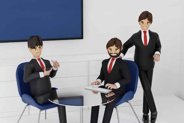 Photo group of happy young businessmen and businesswoman relaxing meeting working in office 3d rendering