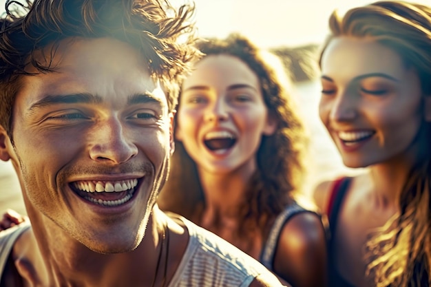 Foto gruppo di giovani felici in vacanza illustrazione dell'ia generativa