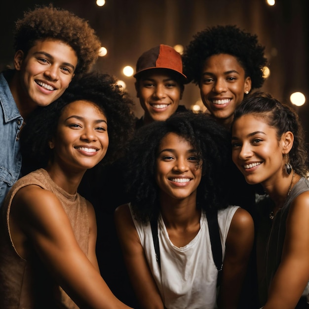 group of happy young teenage at the night party generative AI