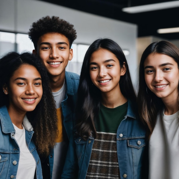 Group of happy young teenage at the working office space generative ai