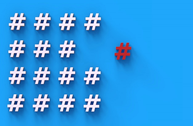 Group of hashtag icon on blue background