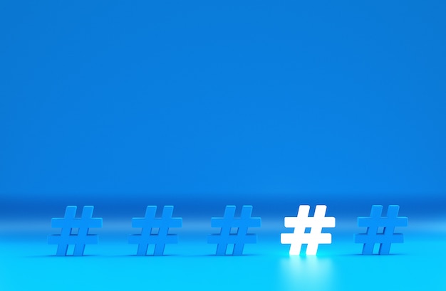 Group of hashtag icon isolated on blue