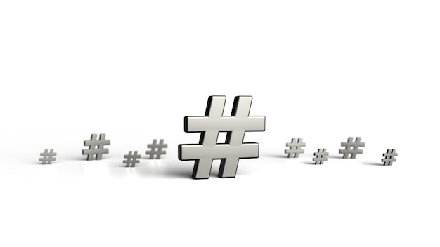 group of hashtag icons isolated on white background.