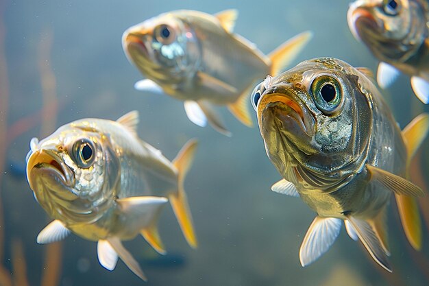 Photo group of hatchetfish in peaceful harmony