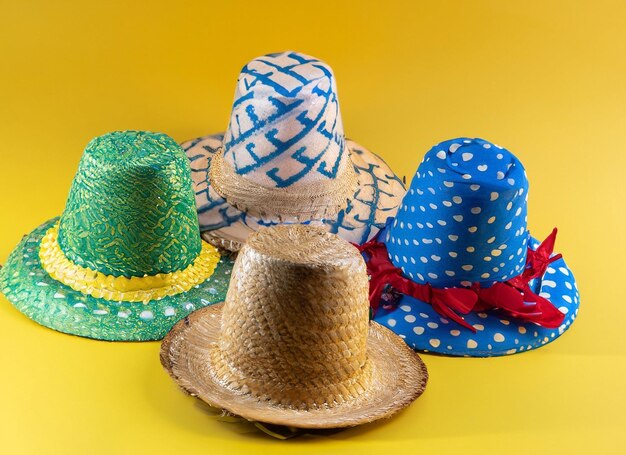 Group of hats with yellow background