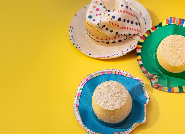 Group of hats with yellow background