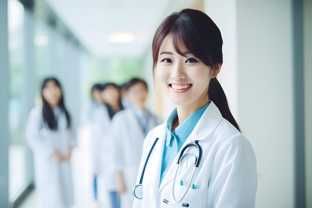 Группа медицинских работников улыбается.