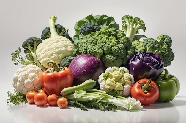 Group of healthy vegetables isolated on white background