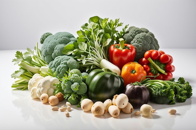 白い背景に分離された健康野菜のグループ