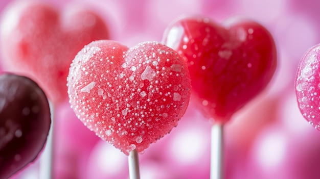 Photo group of heart shaped lollipops stacked together