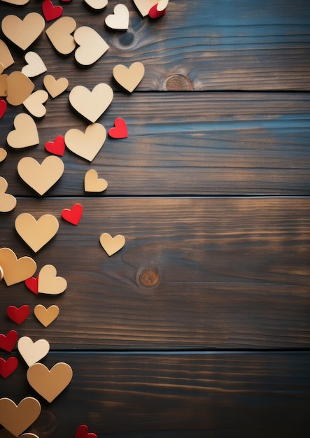 a group of hearts on a wood surface