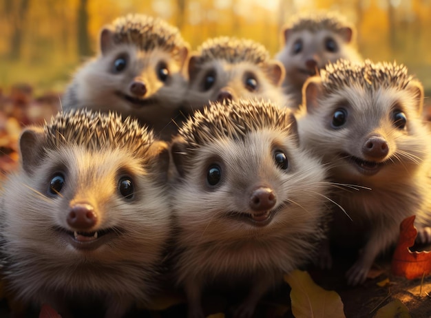 Photo a group of hedgehogs