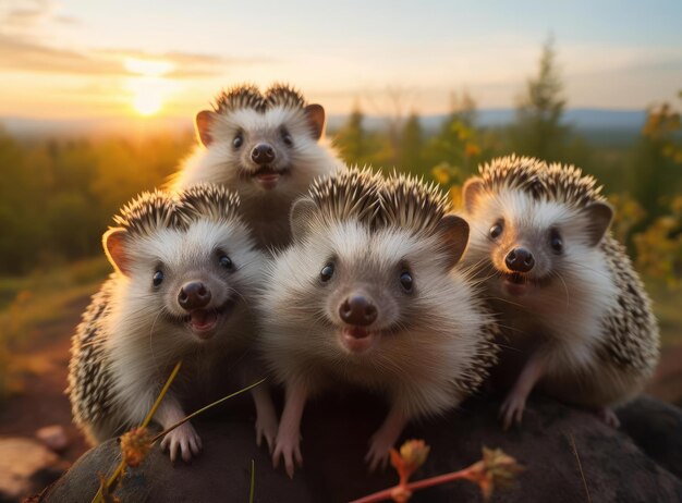 Photo a group of hedgehogs