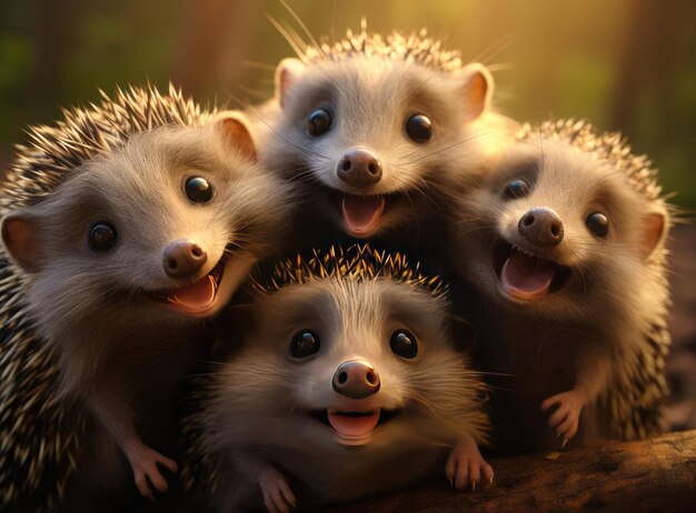 Photo a group of hedgehogs