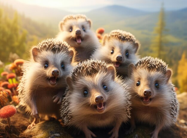 Photo a group of hedgehogs