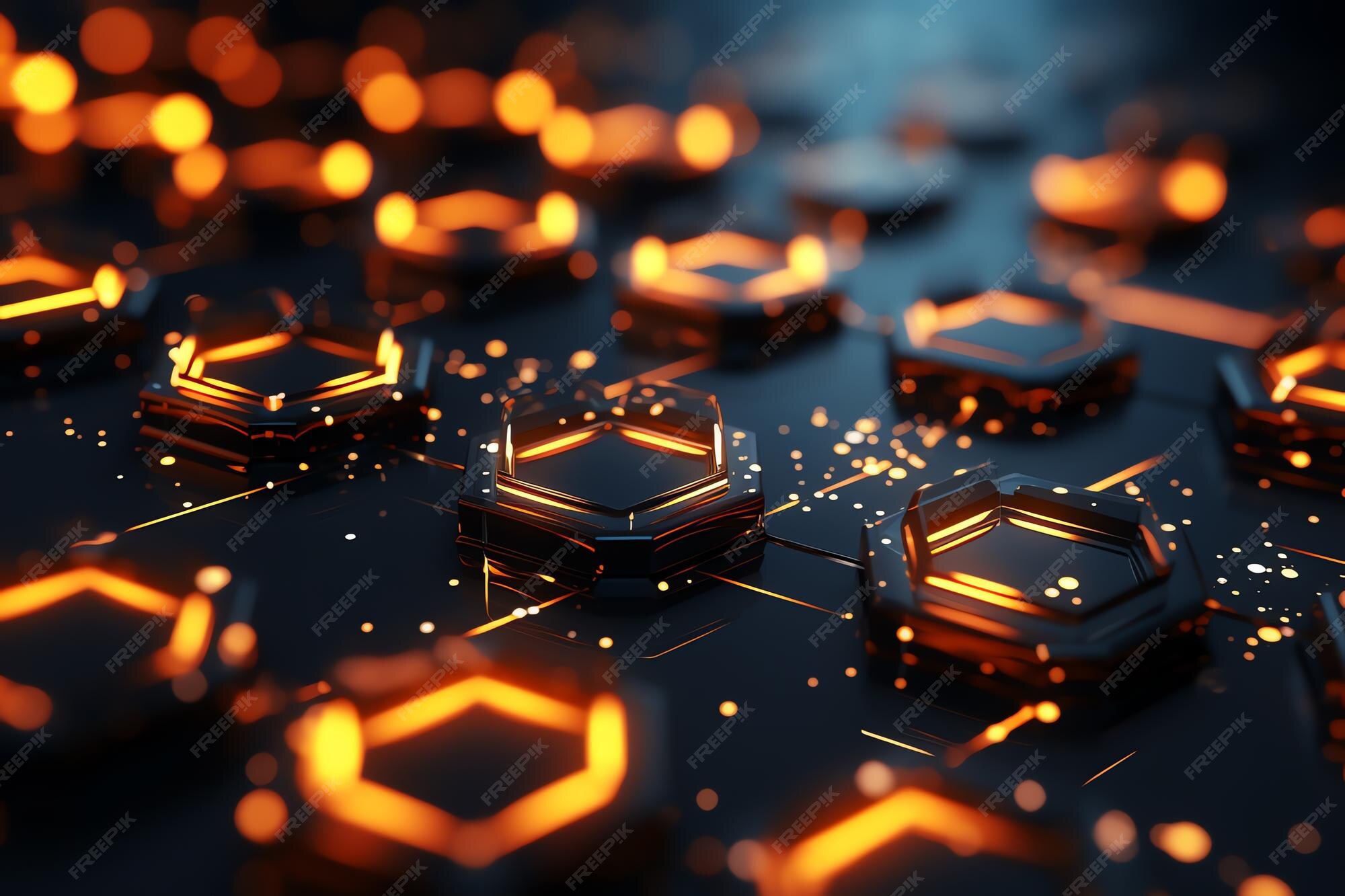 Premium Photo | A group of hexagons with orange lights
