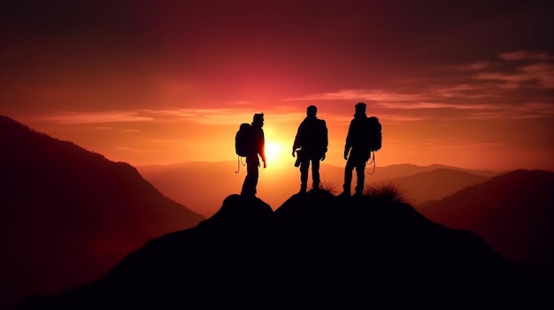 Группа туристов на вершине горы Generative Ai