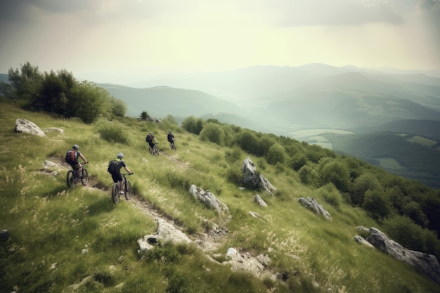 A group of hikers on a mountain trail