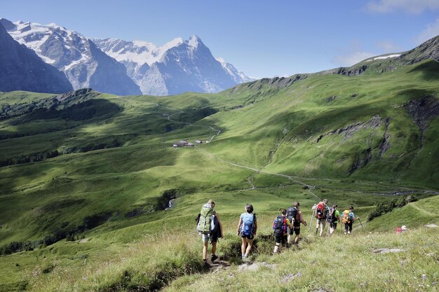 group of hikers in the mountains